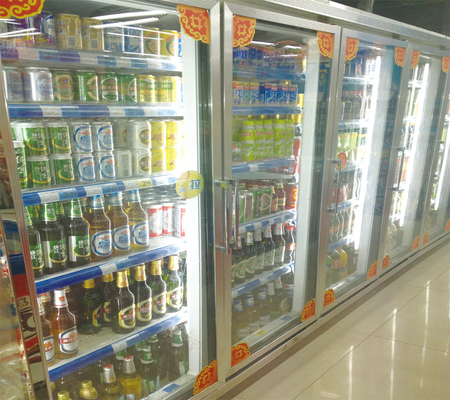 Electric 5 Tiered Beverage Refrigerators Glass Door Curved With Plastic Coated Steel