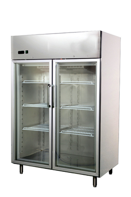 Stainless Steel Upright Two Glass Door Refrigerators 1200L , 1400x890x2050