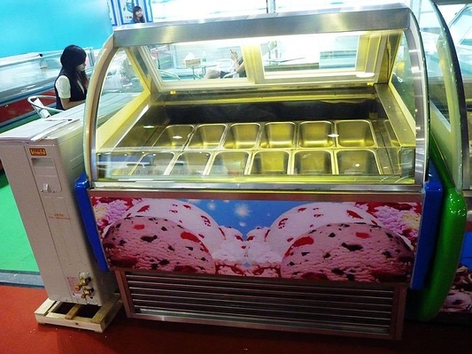 18 Trays R404a Green Commercial Ice Cream Display Freezer For Shop