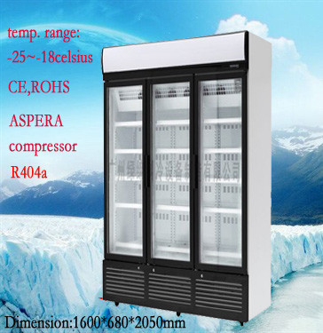 Stainless Steel Upright Commercial Display Freezer -25°C With 3 Doors