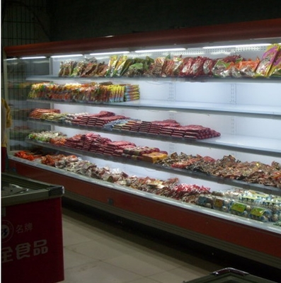 White / Red Multideck Open Chiller Supermarket Showcase with Auto Frost Function