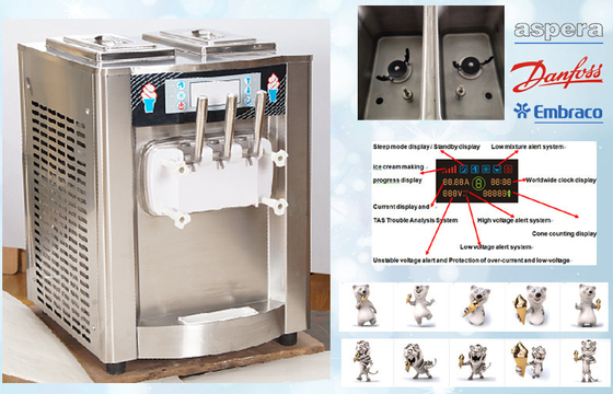 Counter Top Stainless Steel Soft Serve Freezer / 3 Flavor Automatic Ice Cream Machine