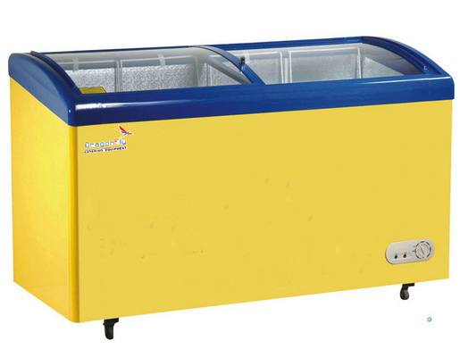 Yellow Iceland / Ice Cream Deep Chest Freezer , Glass Top Chest Freezer